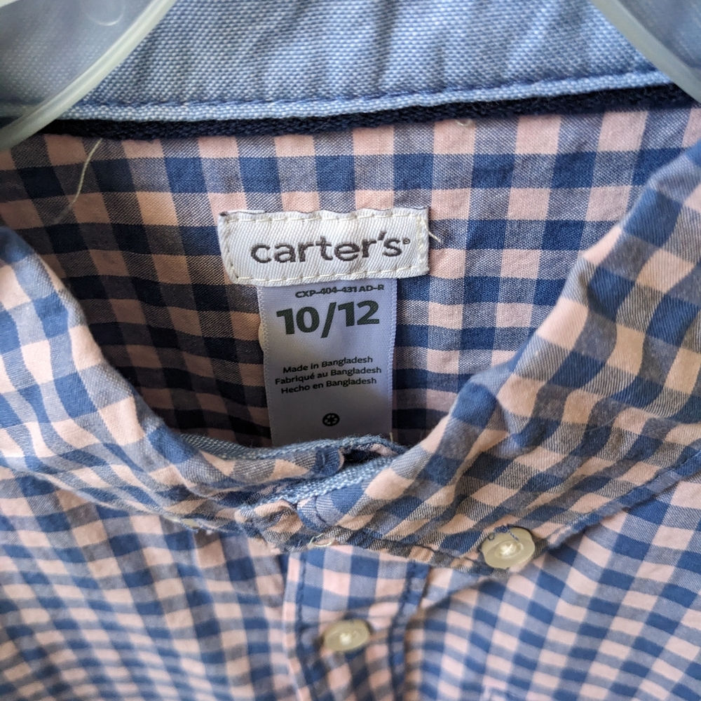 Carter's boys 10/12 pale pink and blue check collared shirt - Picture 2 of 3